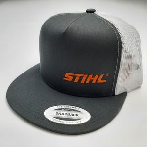 Stihl Embroidered Flat Bill Trucker Mesh Snapback Cap Hat Gray
